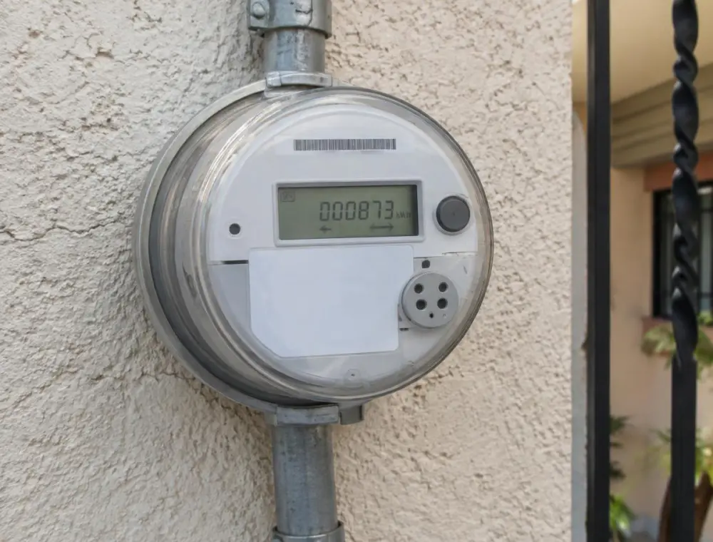 Medidor eléctrico digital en el muro exterior de una casa (imagen ilustrativa)